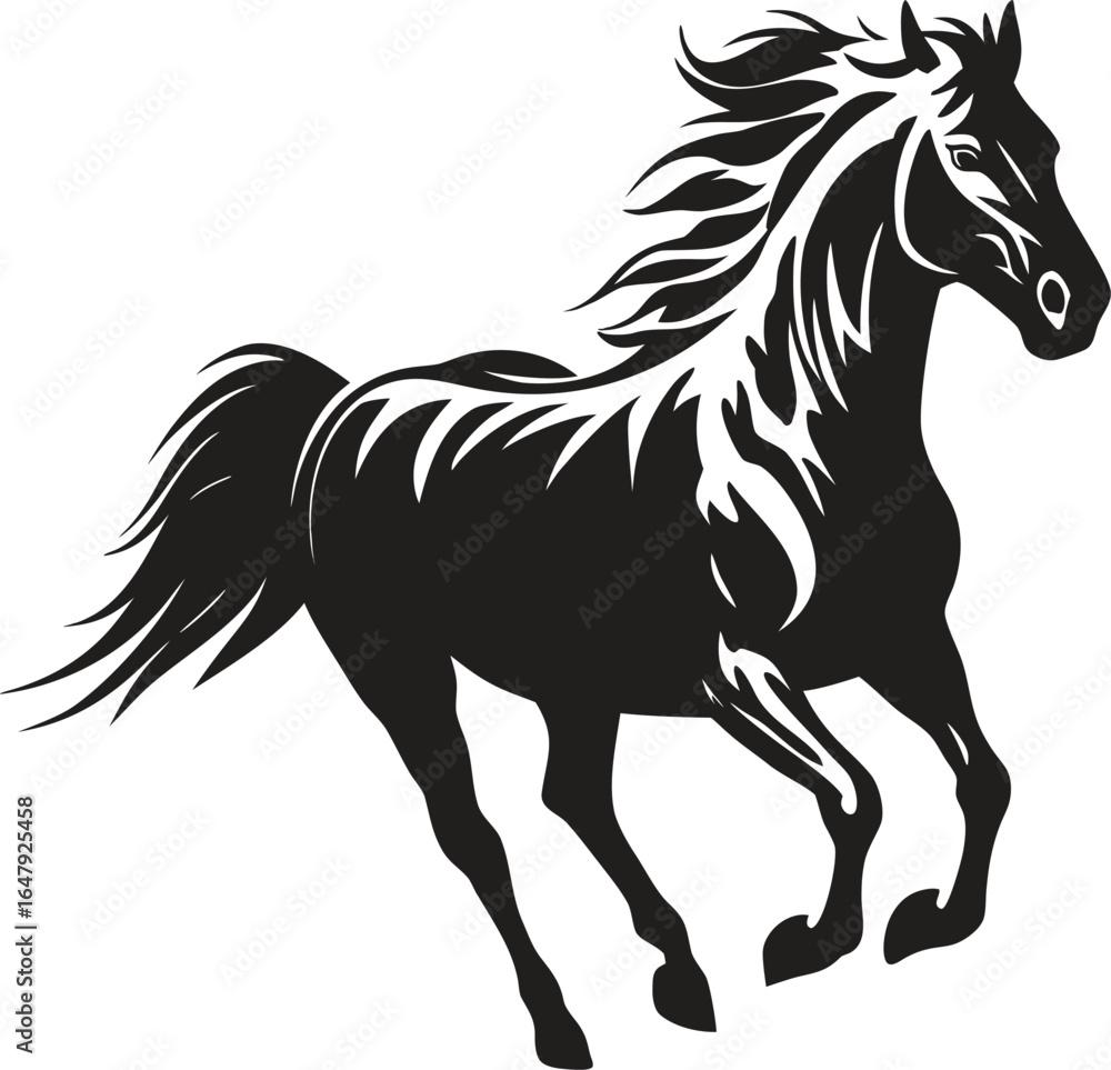 Obraz premium Galloping Horse Silhouette Embodying Freedom and Power A Majestic Animal in Motion Expressing Spirit and Untamed Beauty