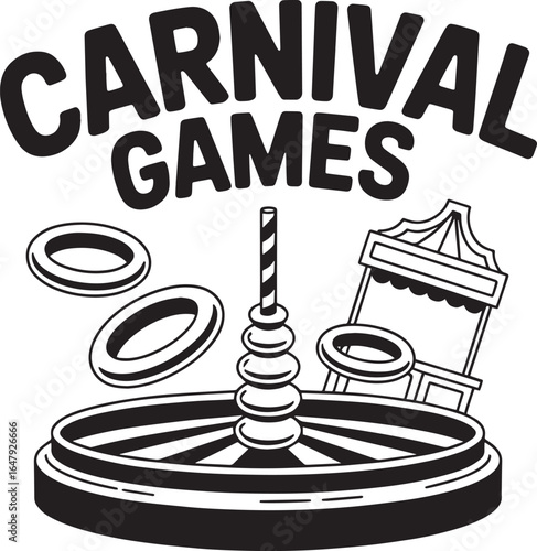 Carnival Games Extravaganza Ring Toss Booth Funfair Activity Entertainment Vector Illustration