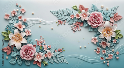 Stunning floral arrangement with soft pink roses and delicate pearls evokes elegant beauty and serene sophistication for any design project.