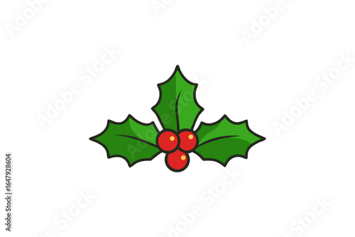 Holly leaves and berries vector icon on white