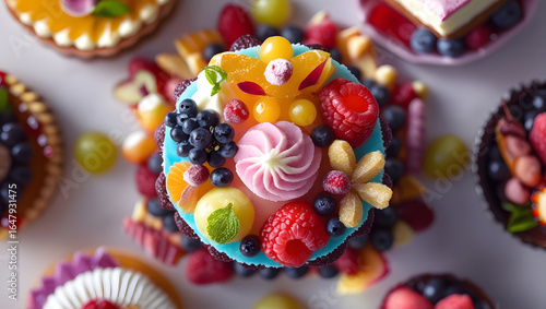Closely shot top view of an amazing natural dessert with vibrant colors and intricate textures.
