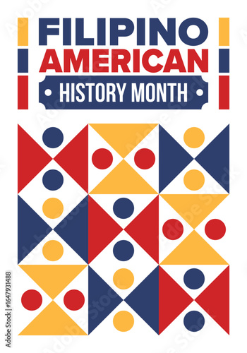 Filipino American History Month. Happy holiday celebrate annual in October. Filipinos and United States flag. Culture month. Patriotic design. Poster, card, banner, template. Vector illustration