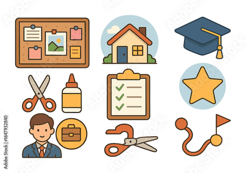 Vision Board Illustrations. Flat vector mini-illustrations Vision boards and goal planning in colors