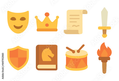 Mythology Icon Grid. Flat vector mini-illustrations mythological characters in colors children's illustrations