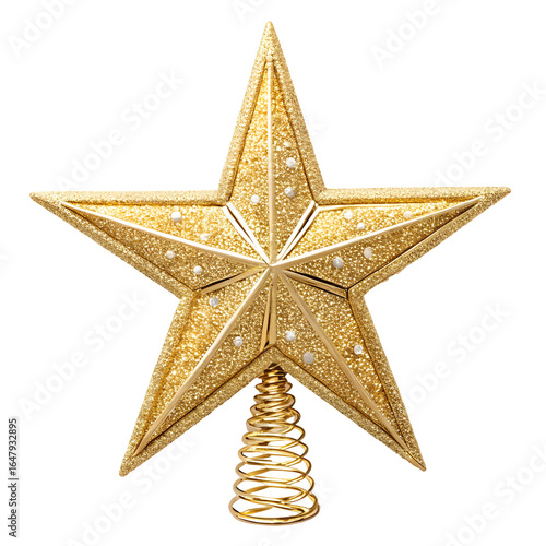 Golden Glitter Star Tree Topper Festive isolated on transparent background