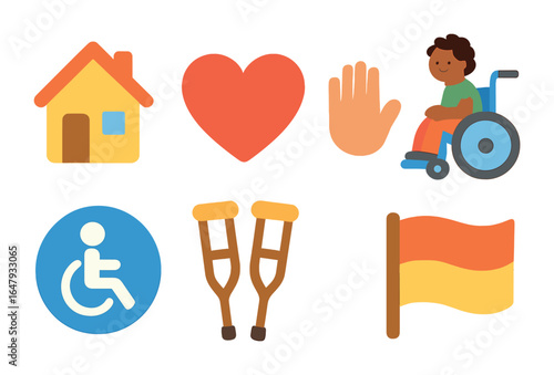Inclusive Community Icons. Flat vector mini-illustrations inclusive communities in colors children's