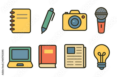 Colorful Reporting Icons. Flat vector mini-illustrations responsible reporting in colors children's