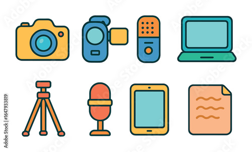 Creative Tools Illustrations. Flat vector mini-illustrations content creation tools in colors children's