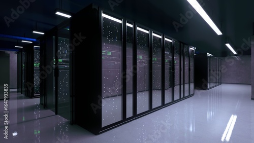 Foto interior of a modern, high-tech data center or server room.