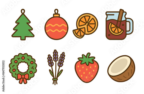 Seasonal Car Fragrances Icons. Flat vector mini-illustrations seasonal car fragrances in colors children's