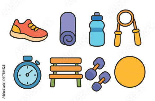 Outdoor Fitness Icons. Flat vector mini-illustrations outdoor fitness in colors children's illustrations:
