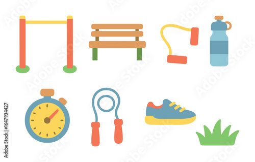 Children's Park Workout Icons. Flat vector mini-illustrations park workout in colors children's illustrations:
