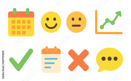 Mood Tracker Icons. Flat vector mini-illustrations mood tracking in colors children's illustrations: calendar,