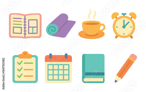 Work-Life Balance Icons. Flat vector mini-illustrations work-life balance planning in colors children's