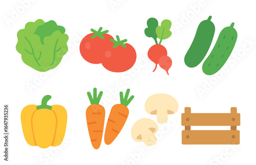 Colorful Organic Produce. Flat vector mini-illustrations organic produce display in colors children's