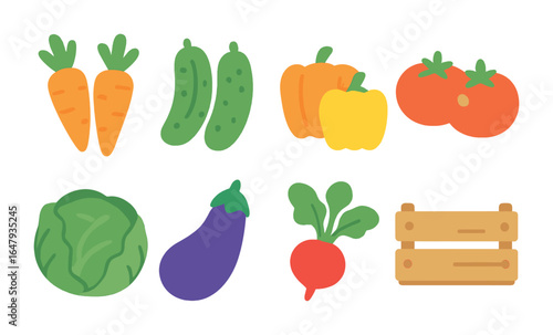 Colorful Vegetable Stand. Flat vector mini-illustrations fresh vegetable stand in colors children's