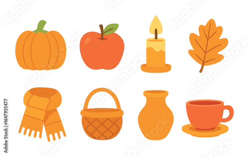 Seasonal Still Life Icons. Flat vector mini-illustrations seasonal still life in colors children's