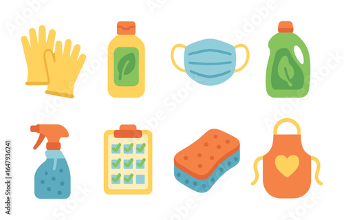 Safe Cleaning Illustrations. Flat vector mini-illustrations safe cleaning for kids in colors children's