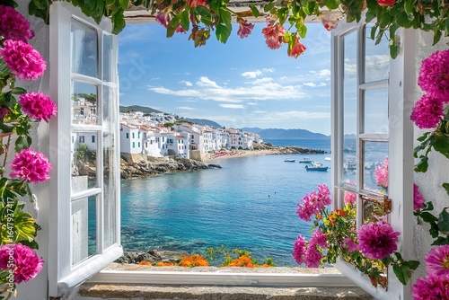 A Beautiful View of the Sea from an Open Window