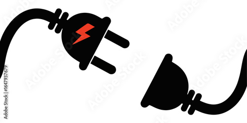 Electric plug with yellow lightning bolt icon indicating power connection and energy concept