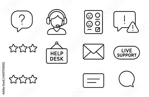 Customer Service Icons. Outline icon set of customer service interaction: question bubble, agent headset,