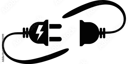 Silhouette of power plug and socket symbolizing connections and electrical energy concepts