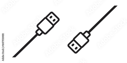 Illustration of usb cables with connectors in black and white vector format for digital usage
