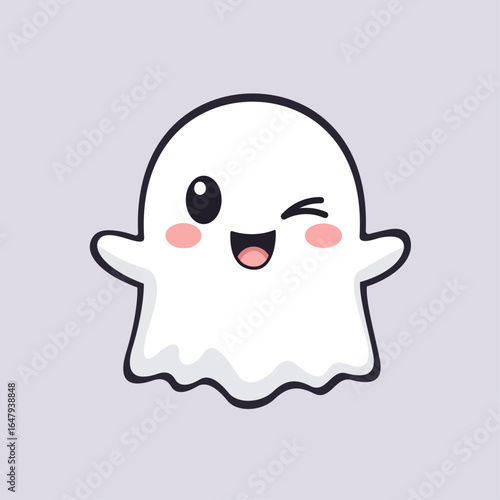 Adorable ghost character winking with a happy expression, perfect for Halloween decorations, stickers and themed designs.