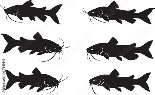 Shark and fish silhouettes set for marine and aquatic illustrations