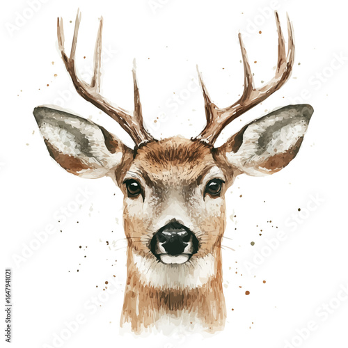 White-tailed Deer, watercolor drawing vector, isolated on a white background.