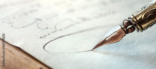 Foto Fountain pen on an antique handwritten letter