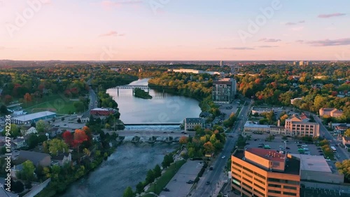 Wallpaper Mural Aerial view of the grand river flowing through a city during sunset in autumn Torontodigital.ca