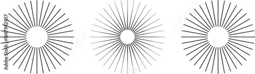 Abstract radial line pattern, optical illusion, geometric sunburst design, black and white art background