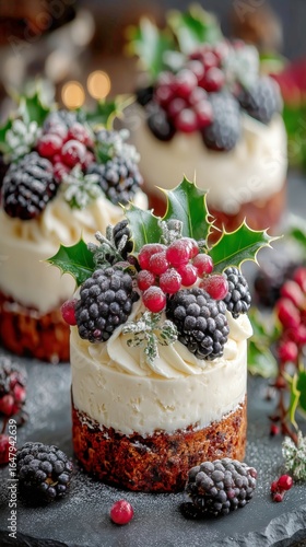 Delicious Berry Desserts Topped With Whipped Cream and Festive Decorations fo...