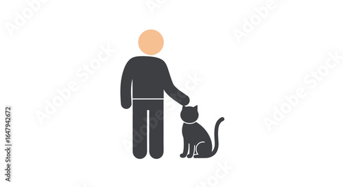 Pet Interaction, Human and Cat, Home Environment, Vector Illustration, Simple Flat Design Concept