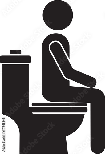 Toilet Sitting Silhouette Vector, Restroom, Bathroom, WC Pictogram Icon