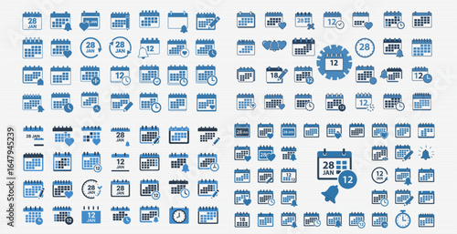 Vector art of collection of calendar icons isolated on white background for organization