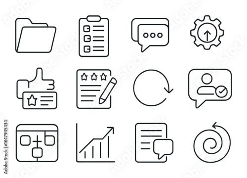 Constructive Feedback Icons. Outline icon set of constructive criticism: open file, checklist, advice icon,