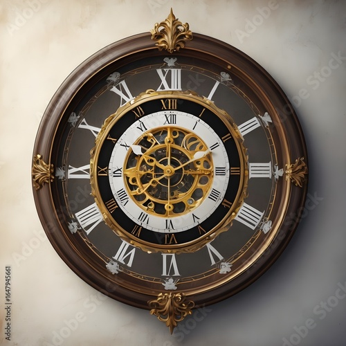 Vintage Mechanical Wall Clock with Roman Numerals and Exposed Gears