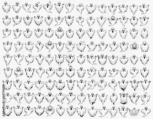 Vector art of collection of cute and spooky ghosts isolated on white background