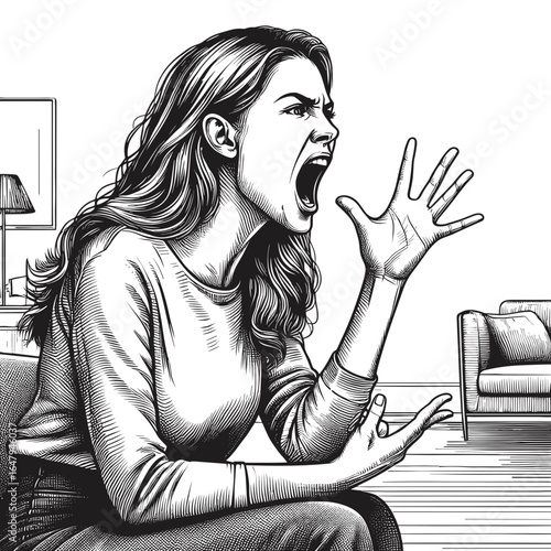 Woman yelling loudly indoors