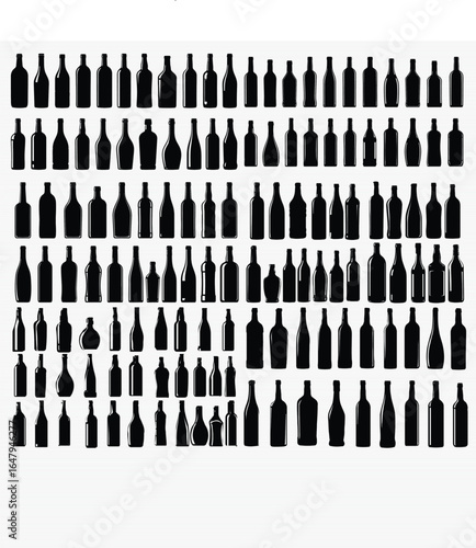 Vector art of collection of wine bottle silhouettes isolated on white background for design use