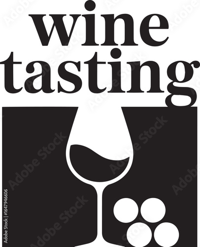 Tasting Graphic Design Element Black and White Glass Grapes Elegant Icon