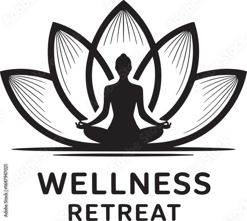 Wellness Retreat Lotus Flower Silhouette with Meditating Figure for Health Promotion