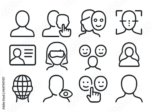 Digital Identity Icons. Outline vector icons of digital avatars and evolving identity: user silhouette, avatar
