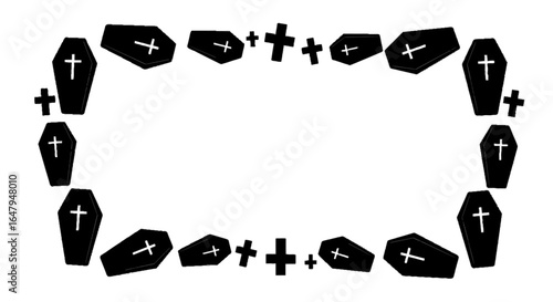 Coffin frame minimalist style black and white halloween border spooky theme high quality professional