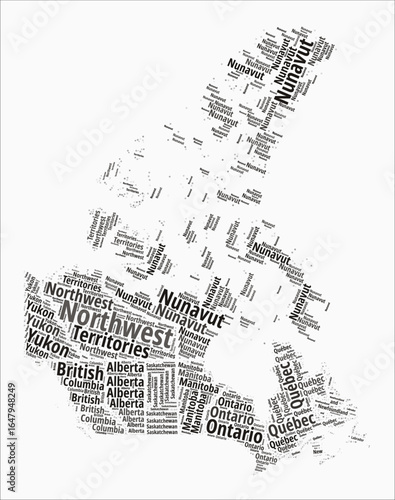 Canada Text Style Provinces. Country region names word clouds in English language. Creative vector illustration.