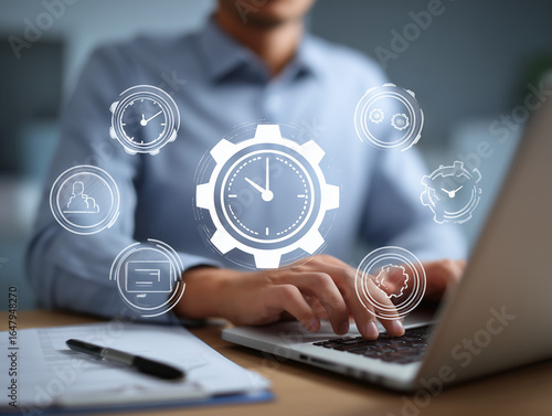 task management and prioritization systems project management and performance tracking systems businessman using laptop computer to manage and prioritize tasks