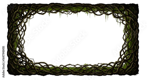 Twisted branches frame with mossy texture fantasy forest border natural element high quality professional