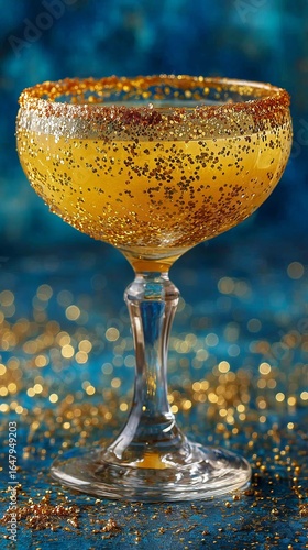 Sparkling Golden Cocktail With Glimmering Garnishments at a Celebratory Gathe...